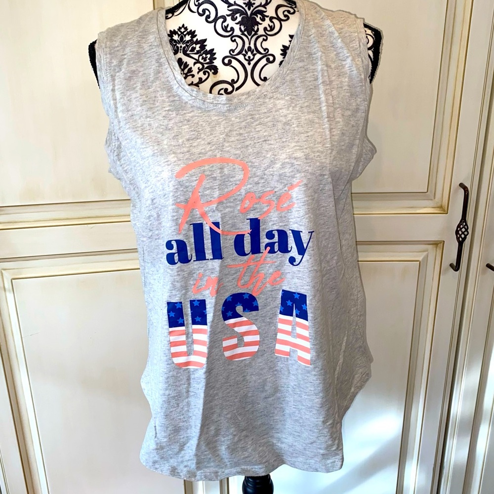 Feeling Festive Size Large Grey Tank Top "Rosé All Day In The USA"